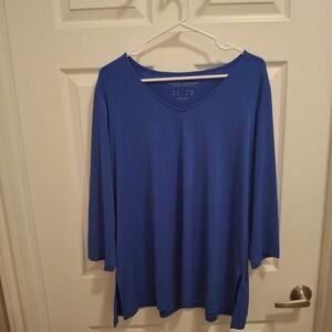 Susan Graver Modern Essentials Blue V-Neck 3/4 Sleeve Tunic Top 1X Plus